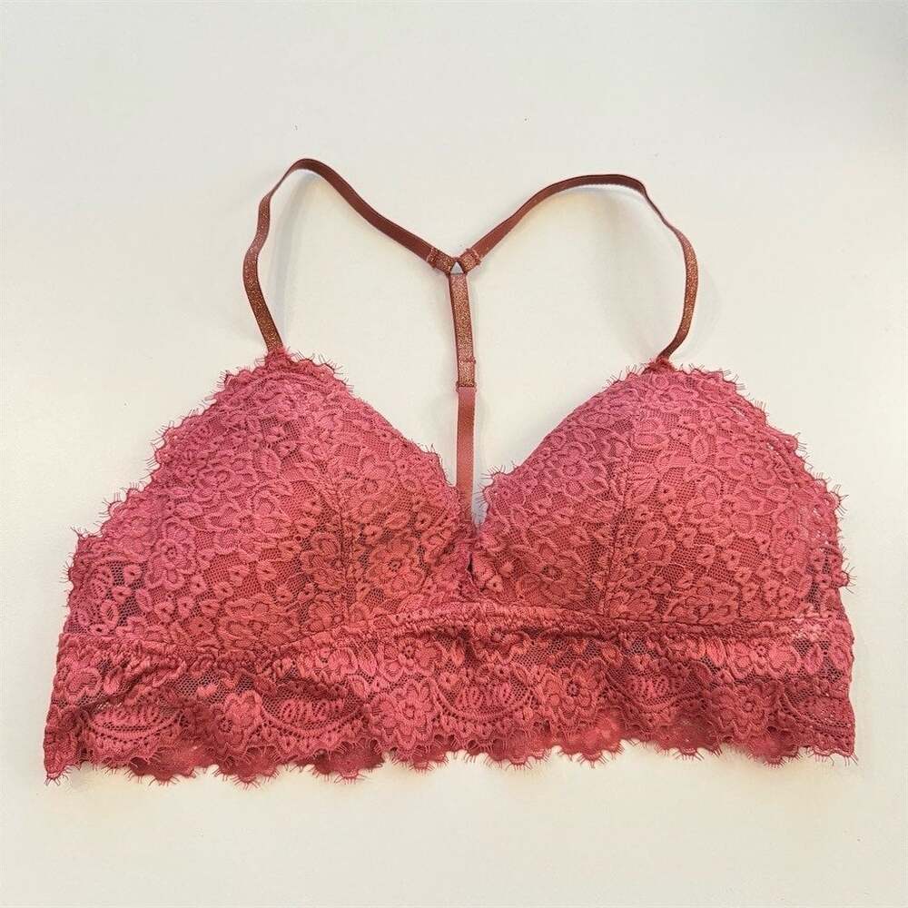 Aerie Bralette Womens Size M Coral Pink Lace Longline Lightly Padded